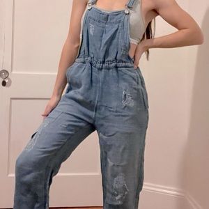 Free People Distressed Overalls